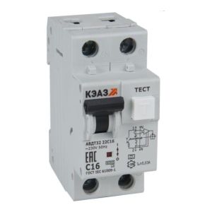 Автоматический выключатель дифференциального тока КЭАЗ 2п C 16А 30мА тип A 6кА АВДТ32-22C16 A УХЛ4 228065