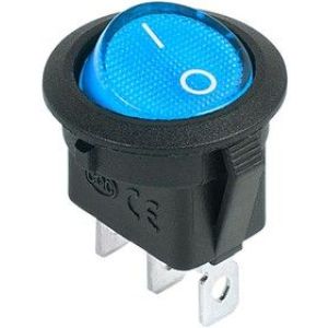 Выключатель клавишный круглый 12V 20А (3с) ON-OFF синий с подсветкой