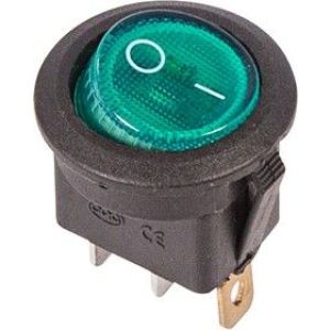 Выключатель клавишный круглый 250V 6А (3с) ON-OFF зеленый с подсветкой