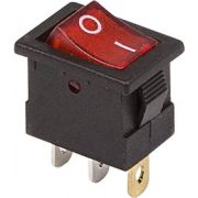 Выключатель клавишный 12V 15А (3с) ON-OFF красный с подсветкой Mini