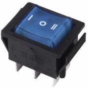 Переключатель клавишный 250V 15А (6с) ON-OFF-ON синий с подсветкой и нейтралью
