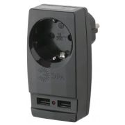 ЭРА разветвитель 1 роз. 16А+2USB 5V 2A (роз.блок,адаптер/заряд черный) земля SP-1e-USB-B