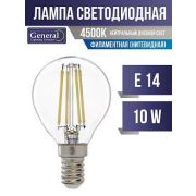 Лампа  светодиодная  General шар  E14 10W 4500K 35x98  P45  прозр.