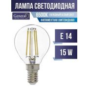 Лампа  светодиодная  General шар  E14 15W 6500K 35x98  P45  прозр.