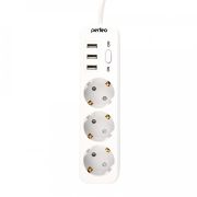 Perfeo Сетевой фильтр (удл) POWER STREAM ПВС 3х0.8 3роз. 2м белый термозащ/варист 2500Вт 3USB C3906